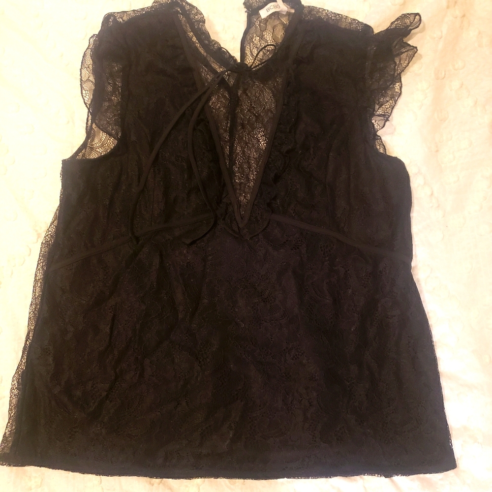 BCBG plunge neck lace top